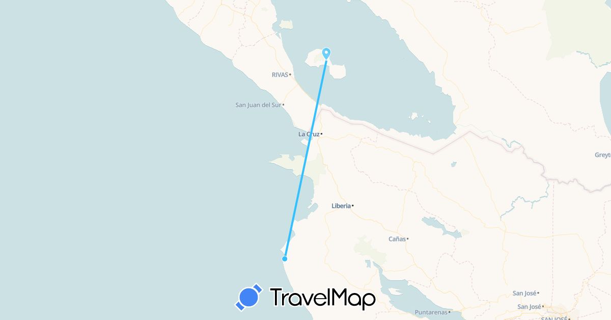 TravelMap itinerary: driving, boat in Costa Rica, Nicaragua (North America)
